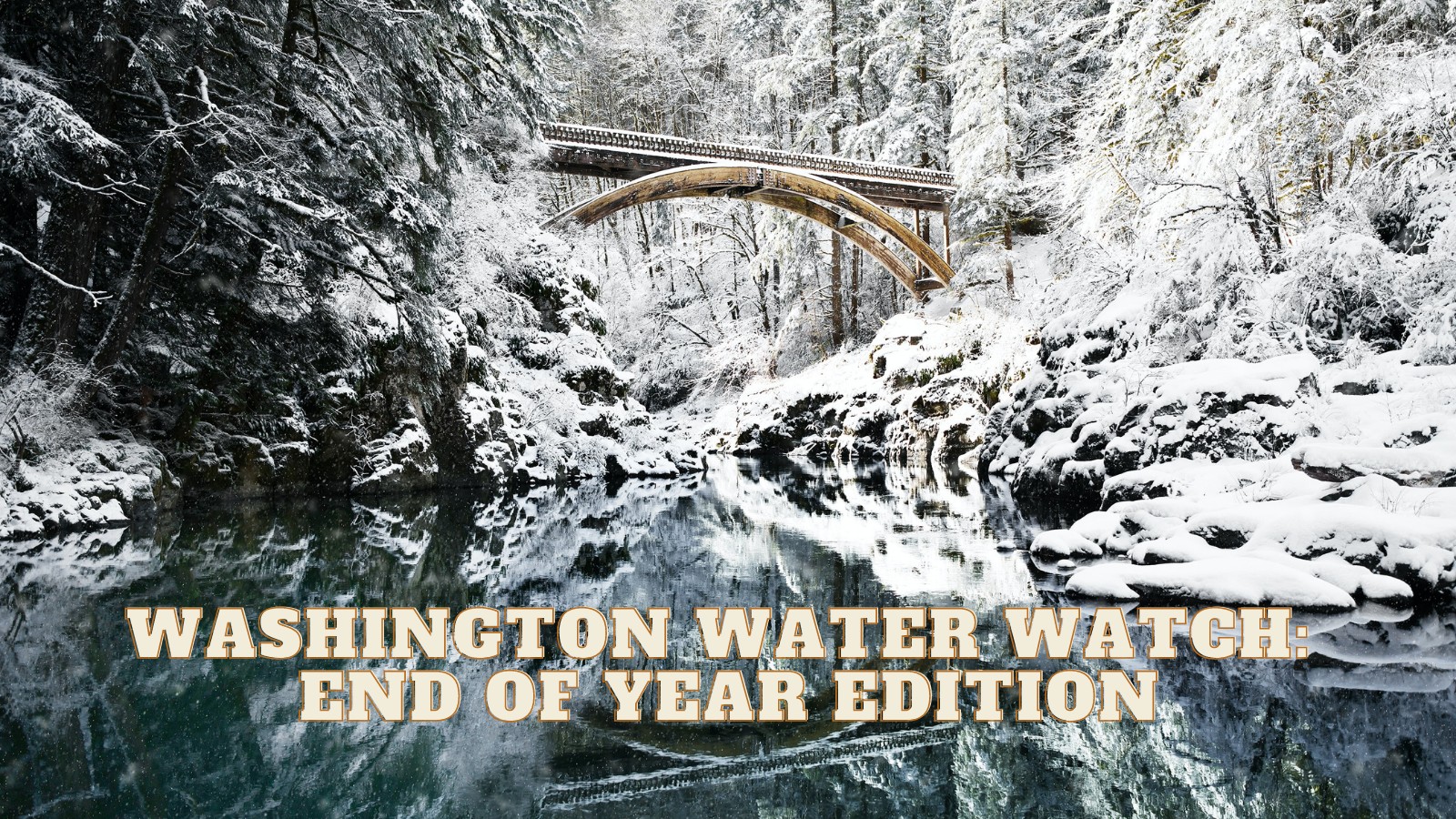 Image of snowy river scene with overlay text that reads "Washington Water Watch: End of Year Edition"